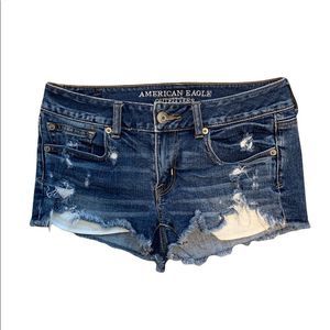 American Eagle | Blue Distressed Stretch Jean Shorts